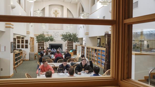 Alvernia students study in the library.